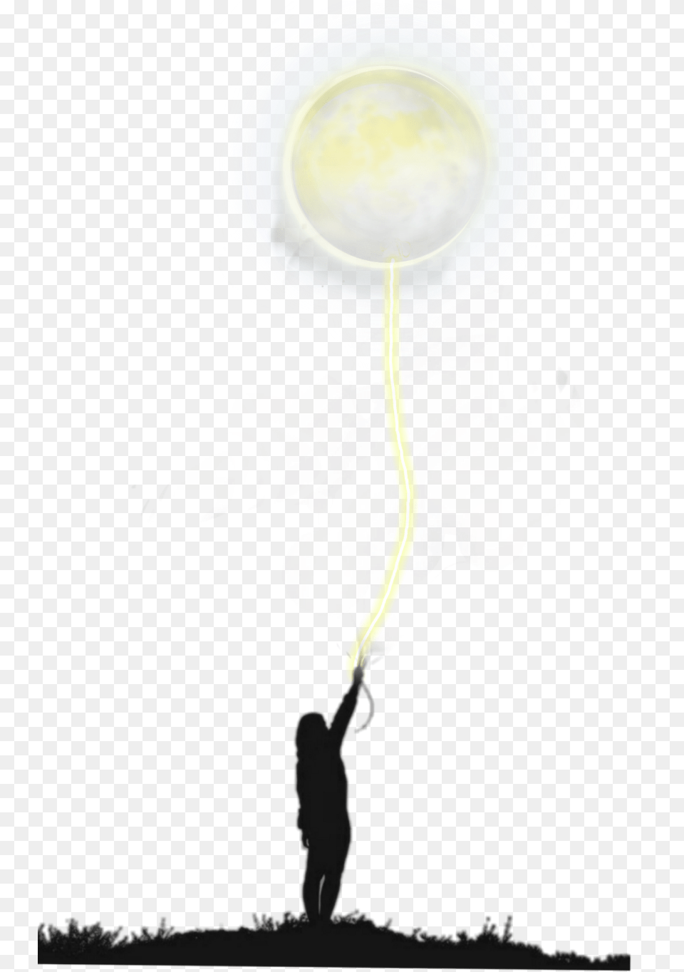 Ftestickers Girl Silhouette Moon Balloon Luminous Girl Fly Balloon, Person, Adult, Male, Man Free Png Download