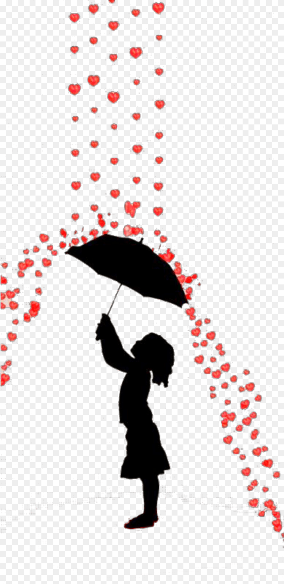 Ftestickers Girl Umbrella Silhouette Hearts Cute Silhouette Of Little Girl Holding Umbrella, Flower, Petal, Plant, Heart Free Transparent Png