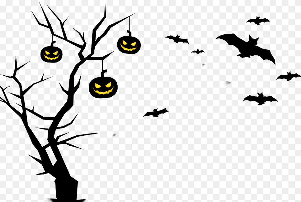 Ftestickers Halloween Pumpkin Bats Tree Bat Happy Cemetery Clipart, Animal, Mammal Png Image