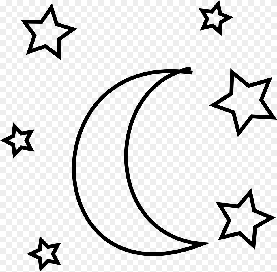 Ftestickers Moon Stars Blackandwhite Doodle, Gray Png