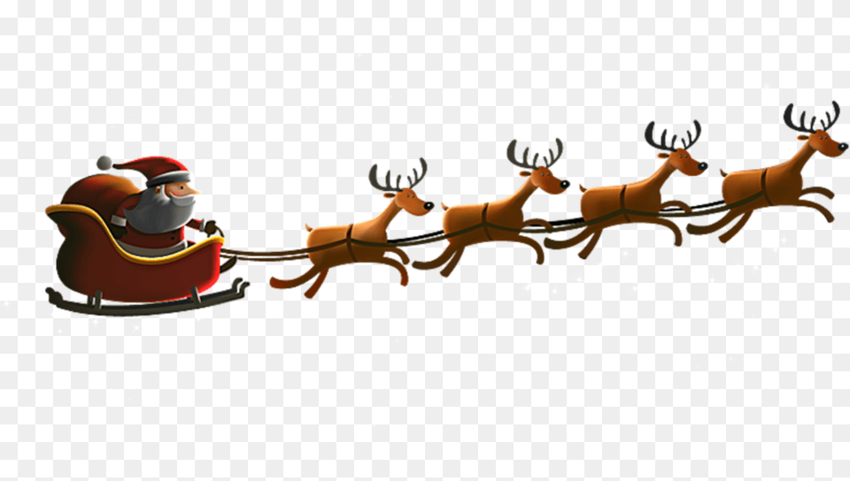 Ftestickers Santaclaus Sleigh Reindeer Santa And Reindeer, Baby, Person, Outdoors, Nature Png