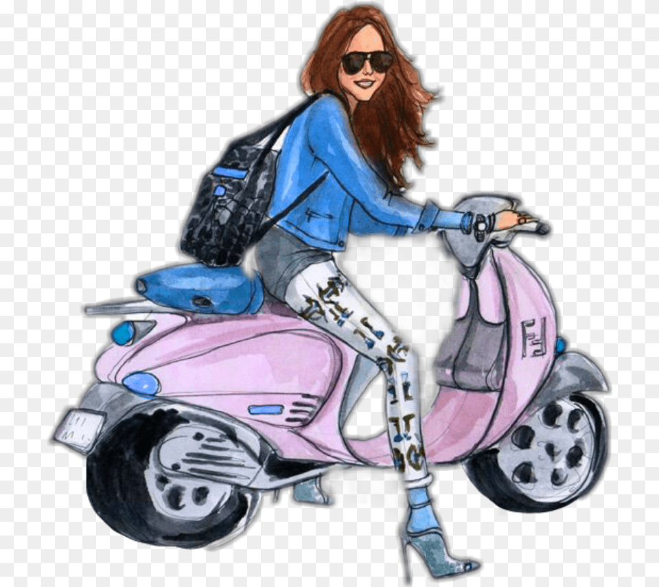 Ftestickers Sticker Girl On Vespa Illustration, Adult, Person, Woman, Female Free Transparent Png