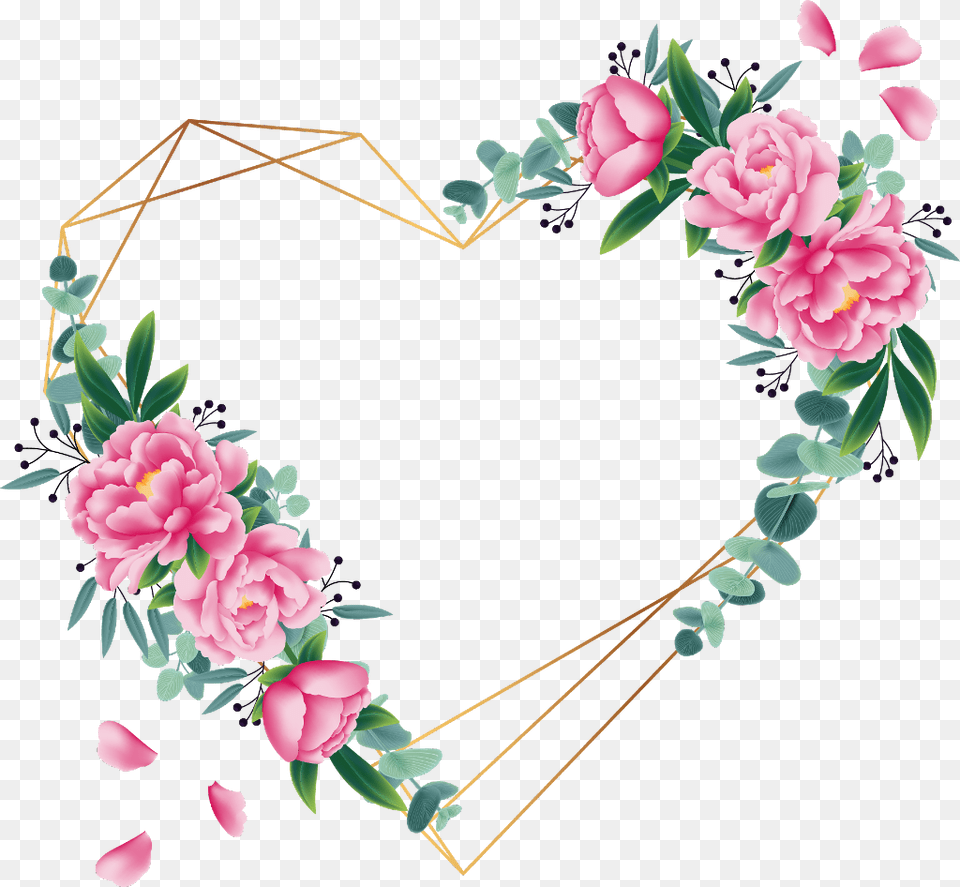 Ftestickers Stickers Heartlove Geometric Aesthetic Sfondo Cornice Con Fiori, Flower, Plant, Rose, Flower Arrangement Png Image