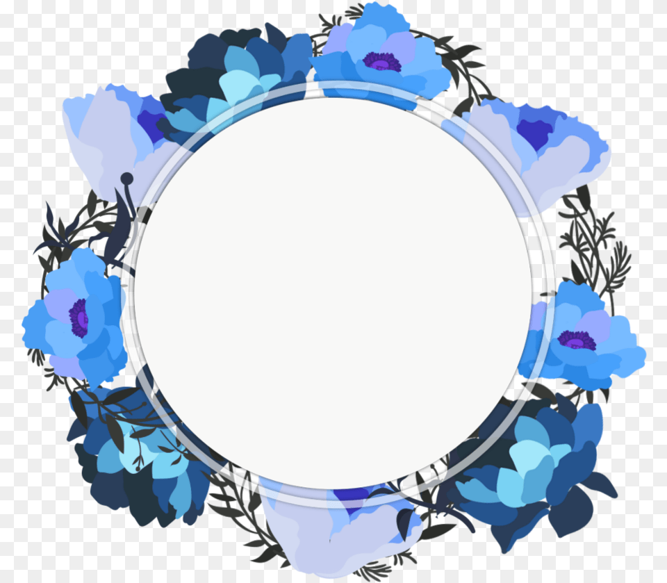 Ftestickers Watercolor Flowers Background Frame Acuarela Azul Oscuro, Anemone, Flower, Oval, Plant Png