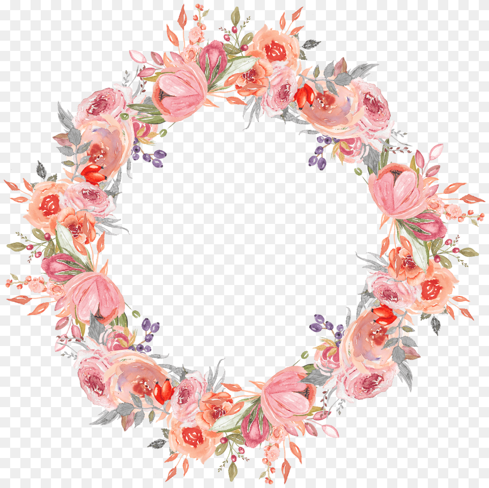 Ftestickers Watercolor Flowers Frame Borders Pink Pink Flower Wreath, Pattern, Art, Floral Design, Graphics Png Image