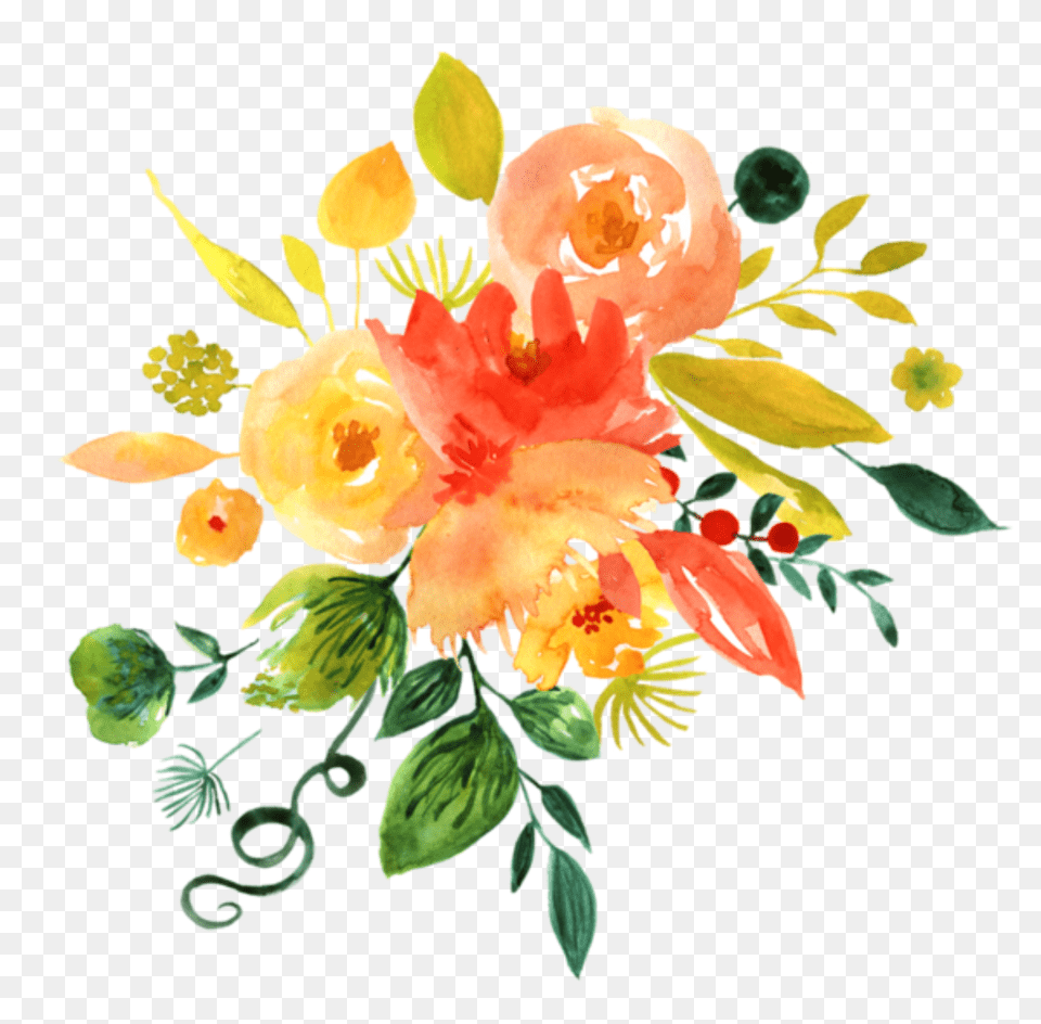Ftestickers Watercolor Flowers Orange Yellow, Art, Plant, Pattern, Graphics Free Png