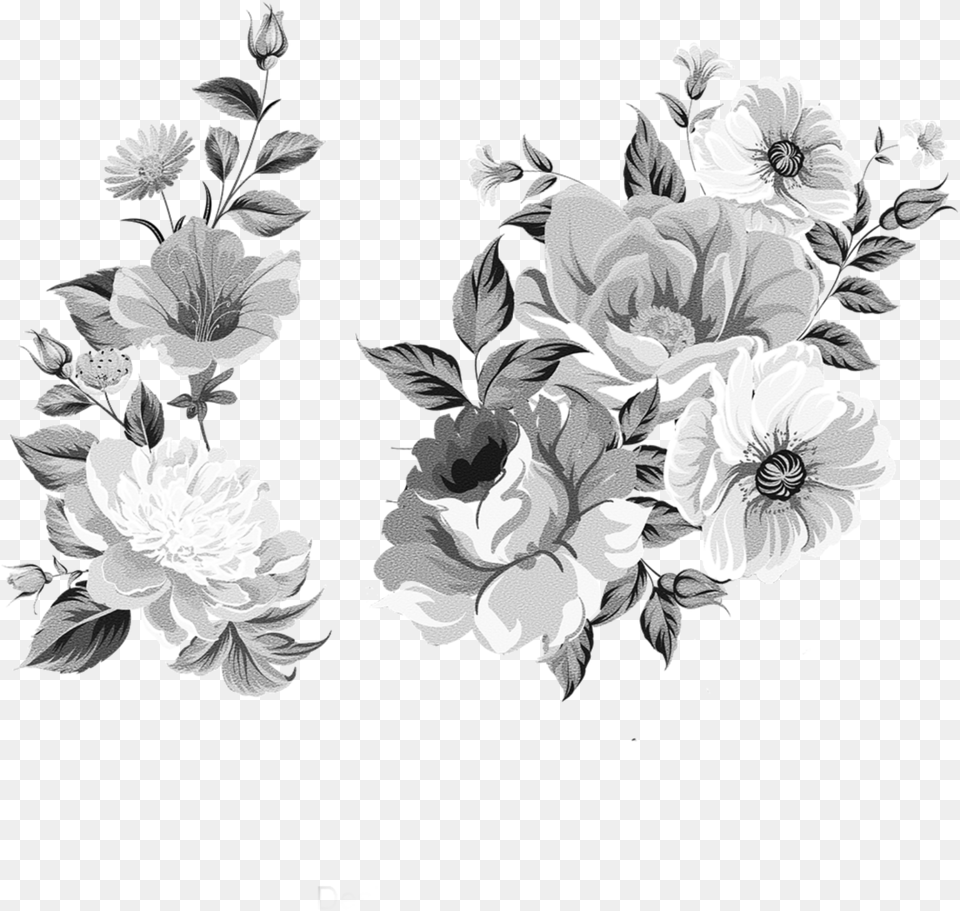 Ftestickers Watercolor Flowers Vintage Blackandwhite Flores Blanco Y Negro, Art, Floral Design, Graphics, Pattern Png