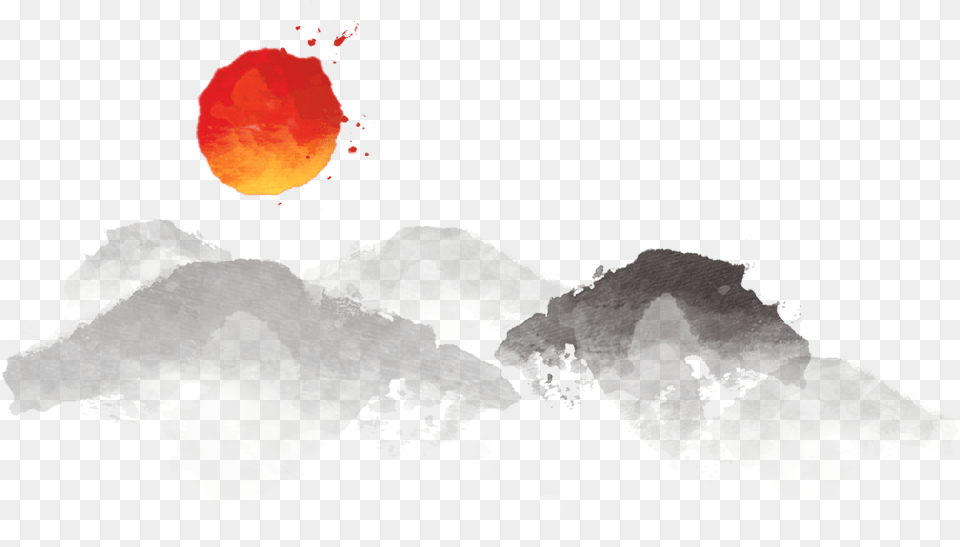 Ftestickers Watercolor Mountains Sun Chinesestyle Tranh Thy Mc Don Gin, Astronomy, Moon, Nature, Night Free Transparent Png