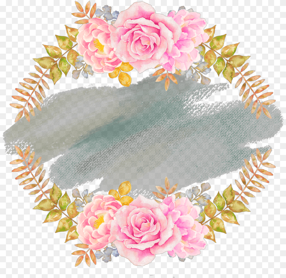 Ftestickers Watercolor Wreath Floral Pink Flower Background Circle Design, Rose, Plant, Pattern, Graphics Png
