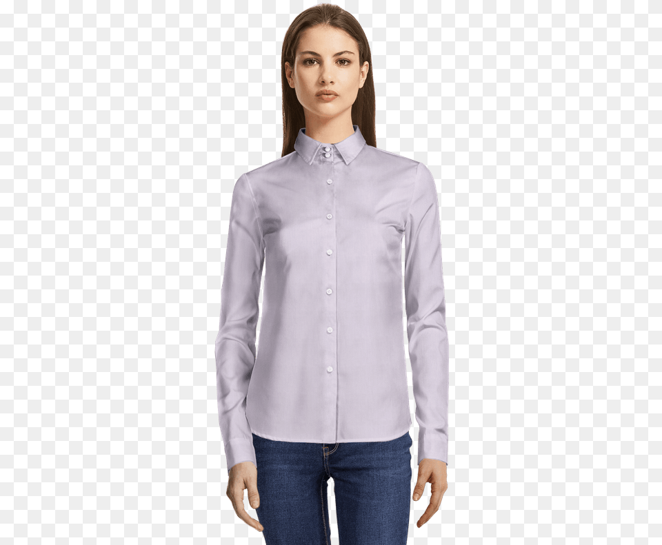Fuchsia Oxford Dress Shirt With Contrast Cuffs Camisa Manga 3 4 Mujer, Blouse, Clothing, Long Sleeve, Sleeve Png Image