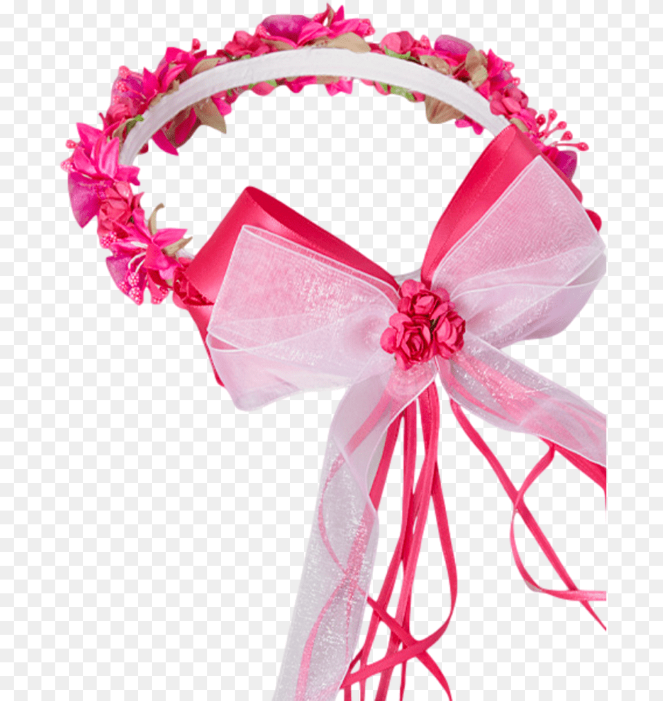 Fuchsia Pink Floral Crown Wreath Handmade With Silk Satin, Flower Arrangement, Plant, Flower, Accessories Png Image