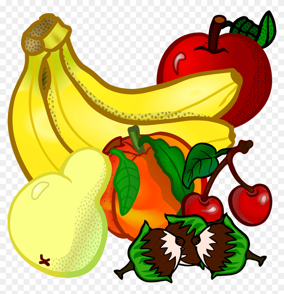 Full Color Fruits Clipart, Banana, Food, Fruit, Plant Png