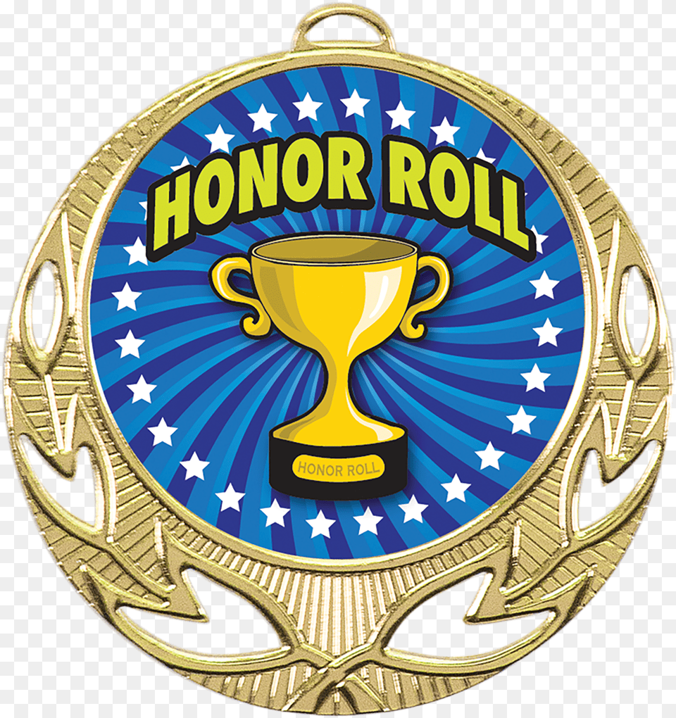 Full Color Honor Roll Medal Honor Roll Clipart, Gold, Trophy, Logo, Beverage Png