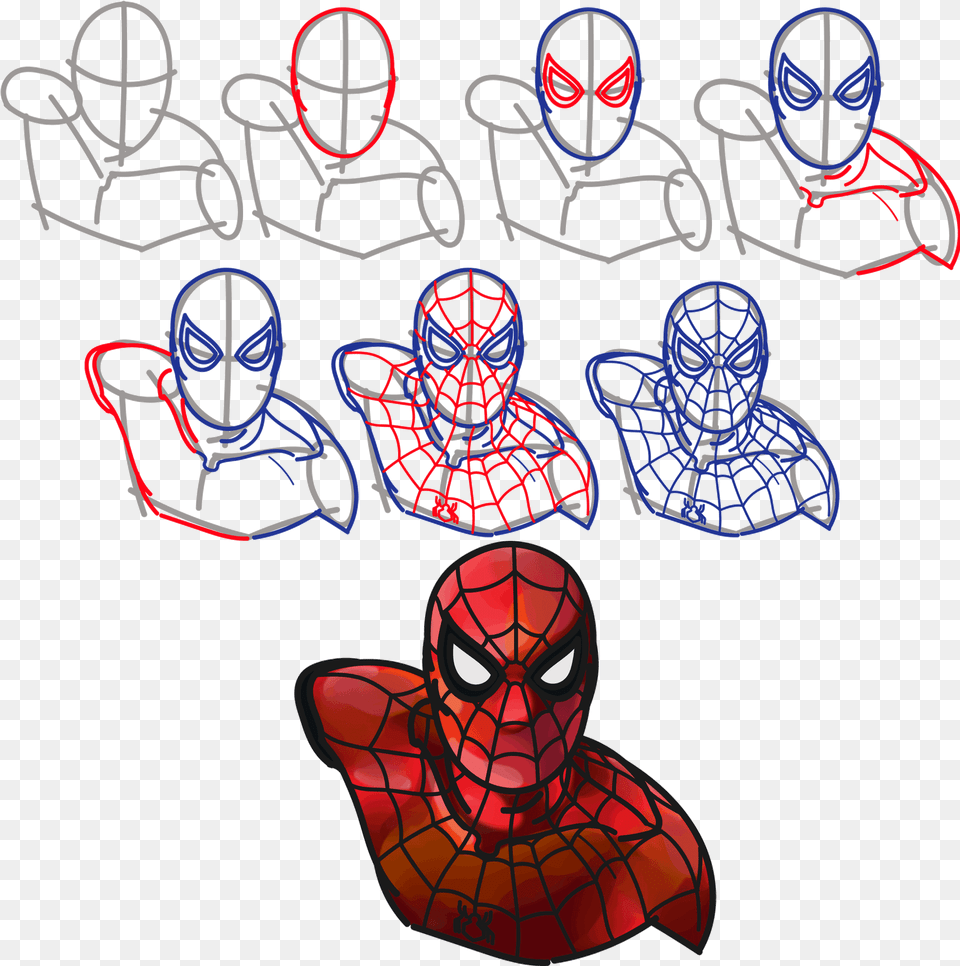 Full Size Of How To Draw A 3d Spiderman Step By Mask Chibi Spider Man Drawings, Art Png