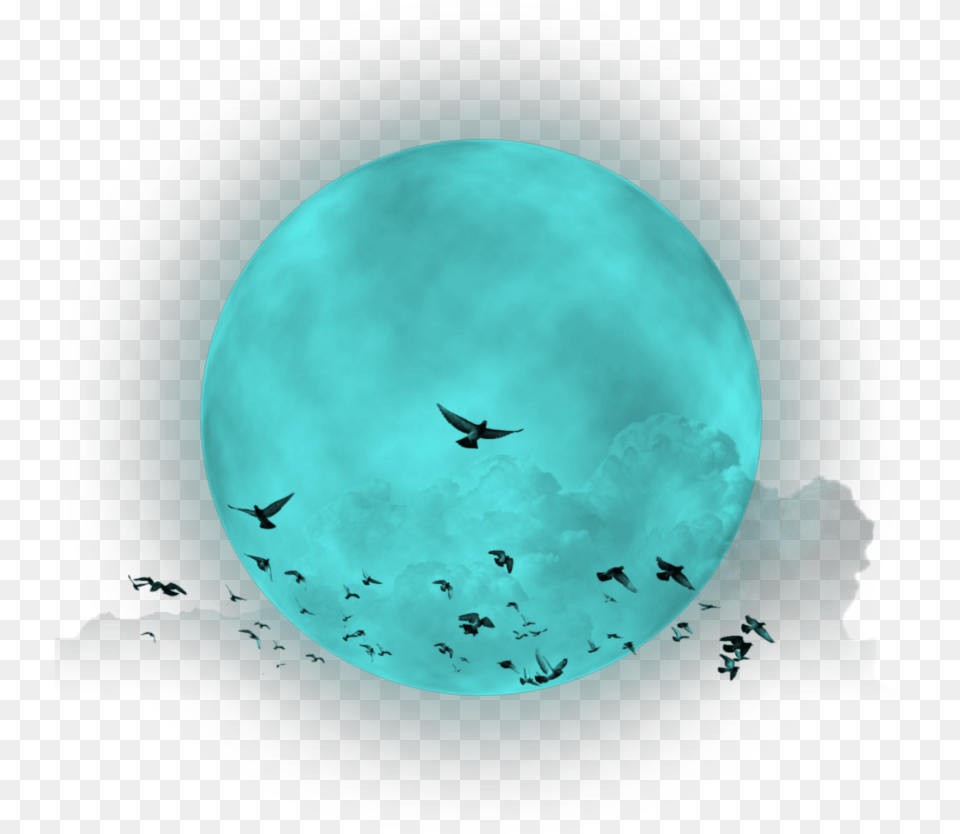 Fullmoon Birds Clouds Turquoise Heaven Sky Moon Birds Cutout, Astronomy, Nature, Night, Outdoors Free Png Download
