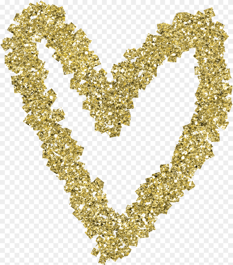 Fun And Decorative Gold Glitter Heart Graphic Embellishments Love Glitter Gold, Accessories, Necklace, Jewelry, Gemstone Png Image