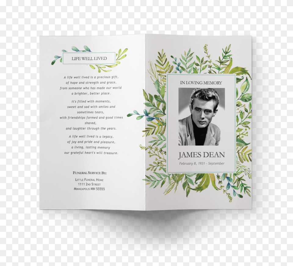 Funeral Program Template Leafy, Advertisement, Poster, Adult, Person Png