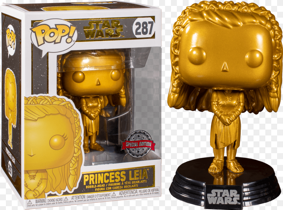 Funko Pop Star Wars Princess Leia Metallic Gold 287 Star Wars Metallic Gold Pop, Treasure, Toy, Face, Head Free Png Download
