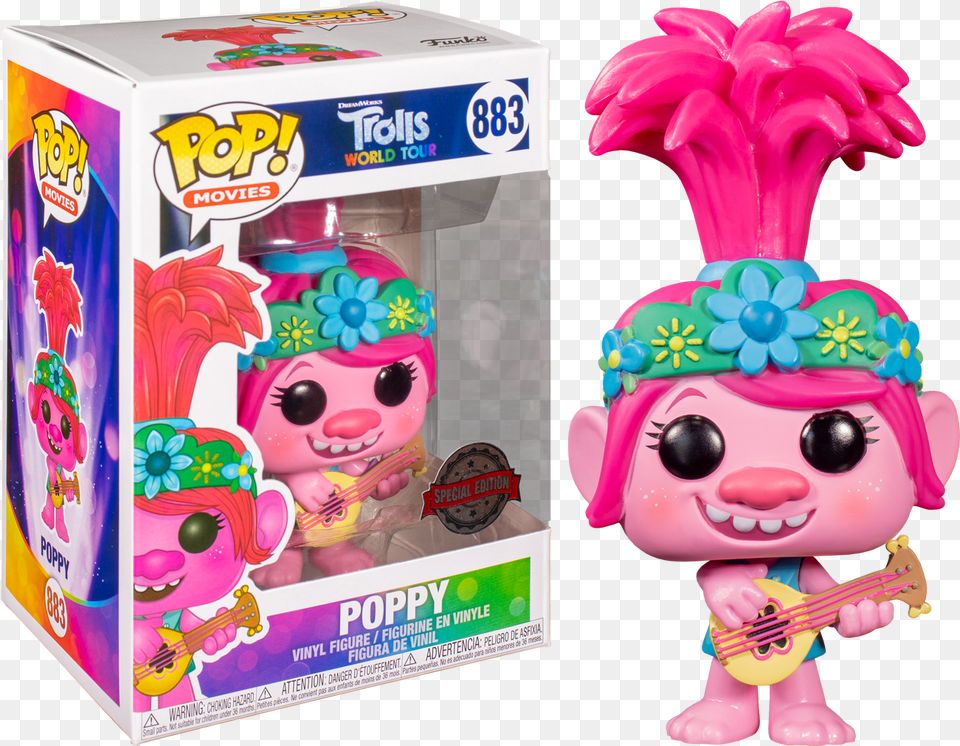 Funko Pop Trolls World Tour Queen Poppy With Guitar 883 Trolls World Tour Funko Pop, Toy, Baby, Person, Food Free Png Download