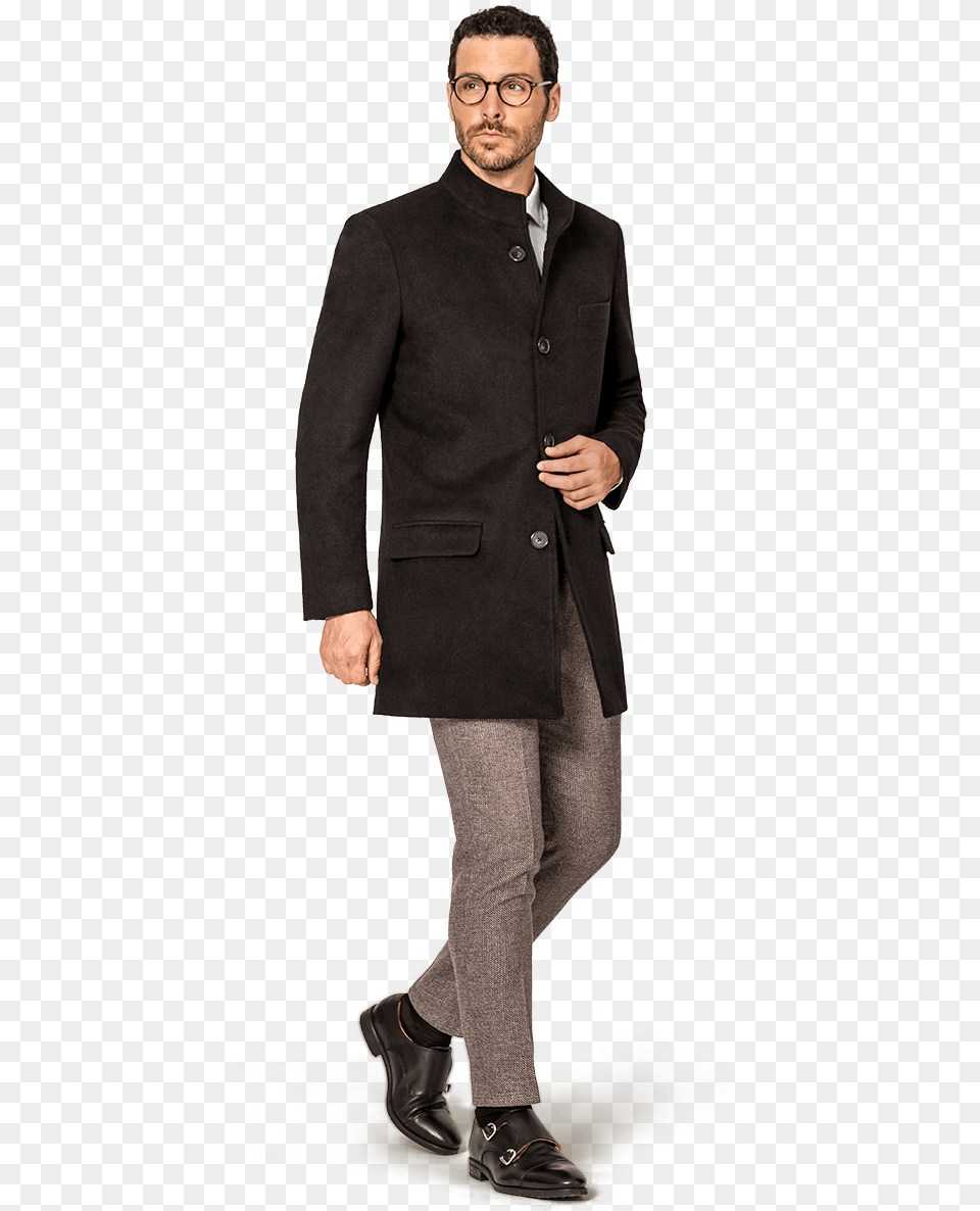 Funnel Neck Coat Manteau Homme Col Officier, Clothing, Overcoat, Adult, Person Free Png