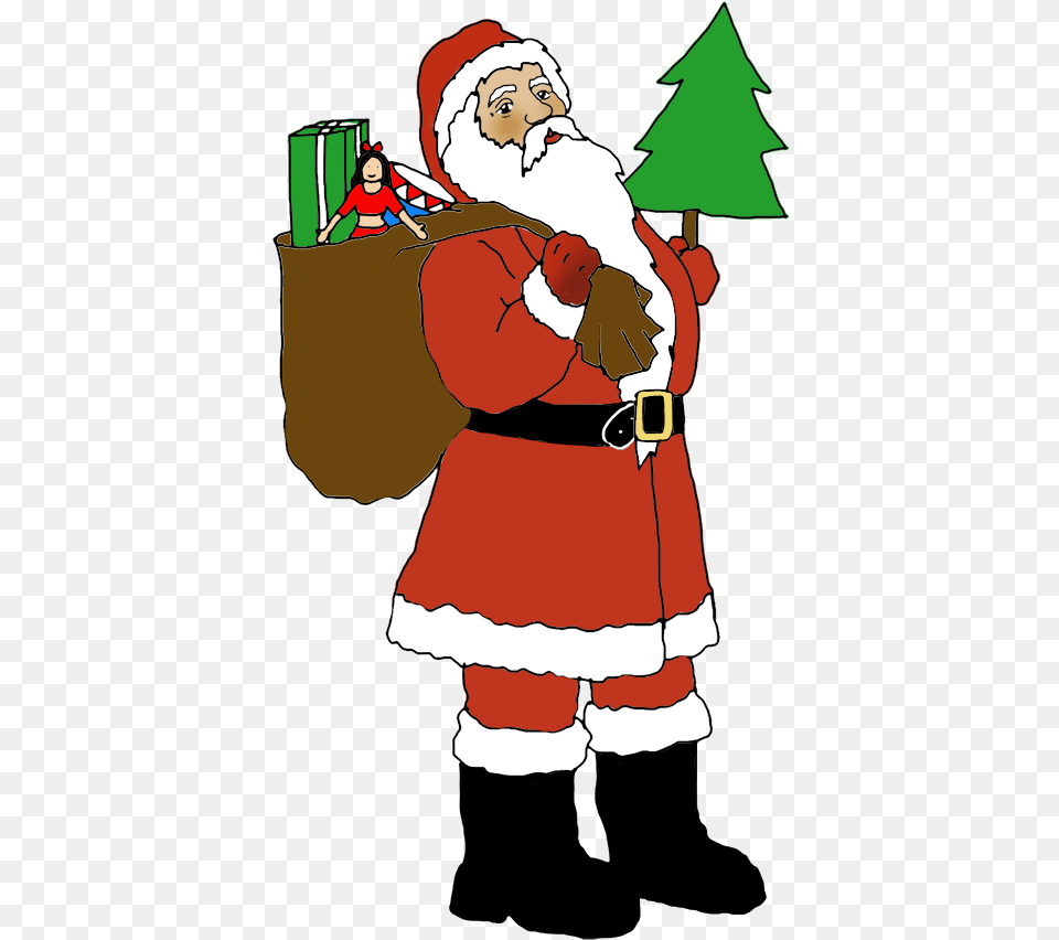 Funny And Santa Claus Clipart Santa Clipart With Christmas Tree, Person, Baby, Face, Head Free Png Download