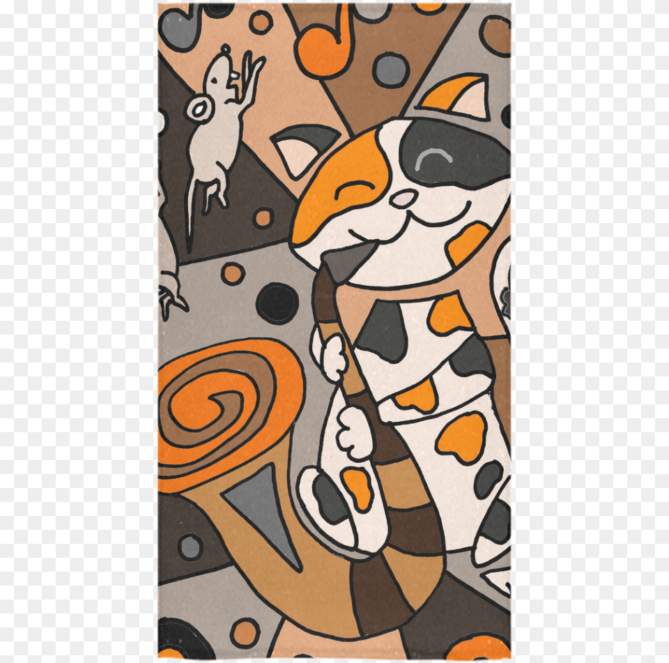 Funny Calico Cat Playing Saxophone Bath Towel 30 X56 Abstract Saxophone Art, Home Decor, Rug, Baby, Person Png Image