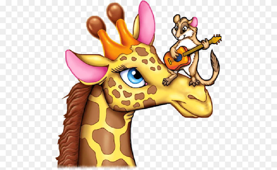 Funny Cartoon Clip Art Giraffe Animal Squirrel And Giraffe Drawing, Guitar, Musical Instrument Png Image