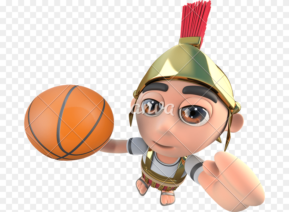 Funny Cartoon Roman Soldier Character Playing Basketball, Baby, Person, Face, Head Png