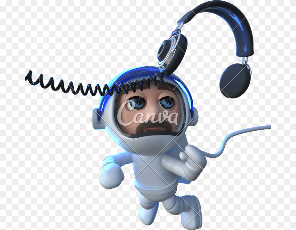 Funny Cartoon Spaceman Astronaut Chasing A Pair Of Headphones, Baby, Face, Head, Person Png Image
