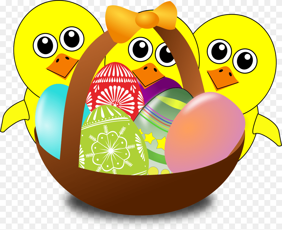 Funny Chicks Cartoon With Easter Eggs In A Basket By Easter, Easter Egg, Egg, Food Free Png Download