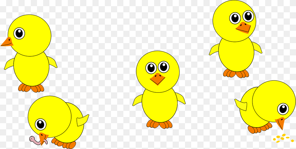 Funny Chicks Eating And In Multiple Positions Cartoon Clipart, Animal, Bird, Mammal, Pig Free Png