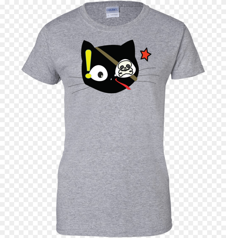 Funny Cute Cat Skull Pirate Ladies T Shirt Sport Shirt, T-shirt, Clothing, Person, Man Png Image