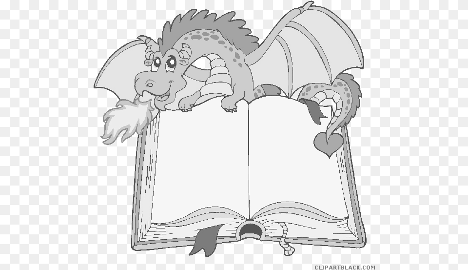 Funny Dragon Animal Black White Clipart Images Dragon Holding Book Cartoon, Publication, Art, Kangaroo, Mammal Free Transparent Png