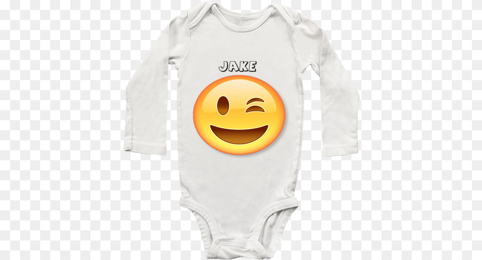 Funny Emoji Wink Personalised Long Sleeve Babygrow Smiley, Clothing, Long Sleeve, T-shirt, Shirt Png Image