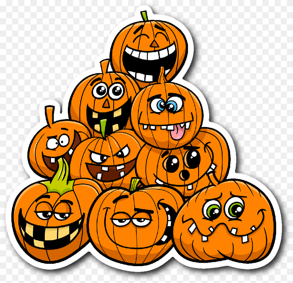 Funny Face Halloween Jack U0027o Lantern Pile Vinyl Die Cut Sticker Funny Face Haloween Pumpkin, Festival, Head, Person Free Png Download
