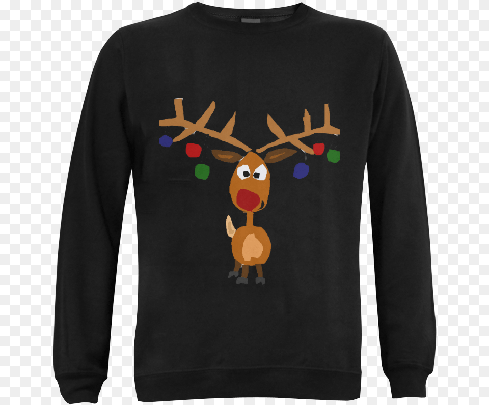 Funny Funky Rudolph Reindeer Christmas Art Gildan Crewneck Sweater, Long Sleeve, Clothing, Sleeve, Sweatshirt Png Image