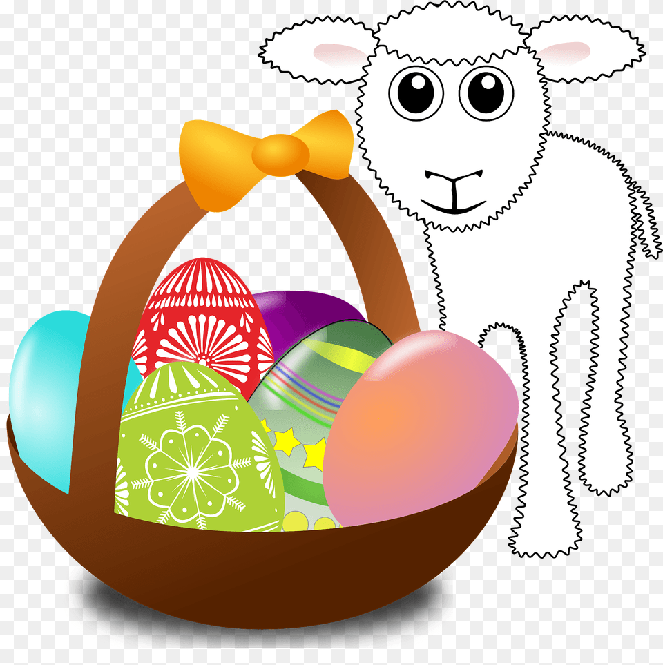 Funny Lamb With Easter Eggs In A Basket Clipart, Egg, Food, Easter Egg, Face Png