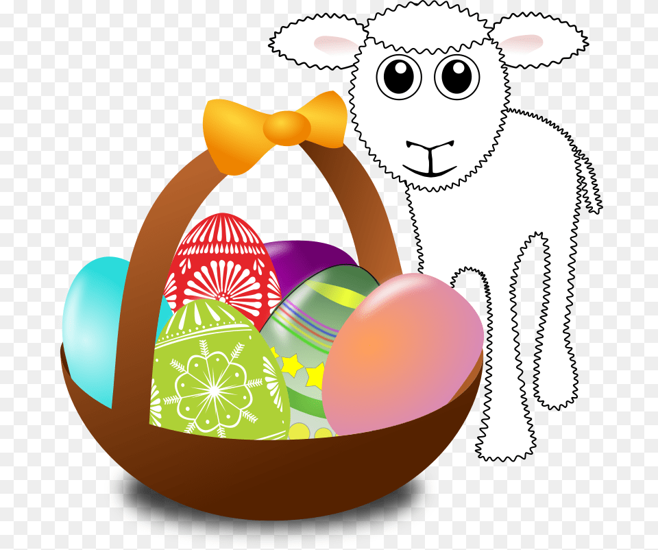 Funny Lamb With Easter Eggs In A Basket Easter Bunny Clear Background, Face, Head, Person, Egg Free Png Download
