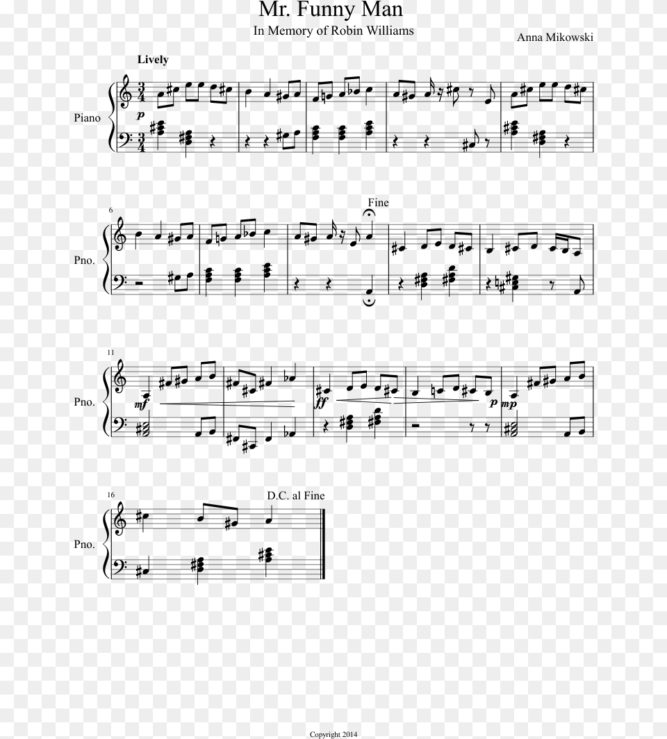 Funny Man Sheet Music Composed By Anna Mikowski 1 Of Single Note Guitar Songs, Gray Png