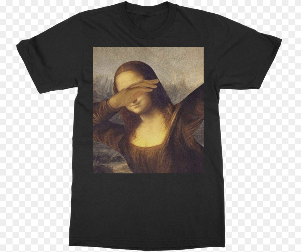 Funny Mona Lisa Dab Meme Classic Adult T Shirt Mona Lisa Meme Dab, T-shirt, Clothing, Person, Woman Free Transparent Png