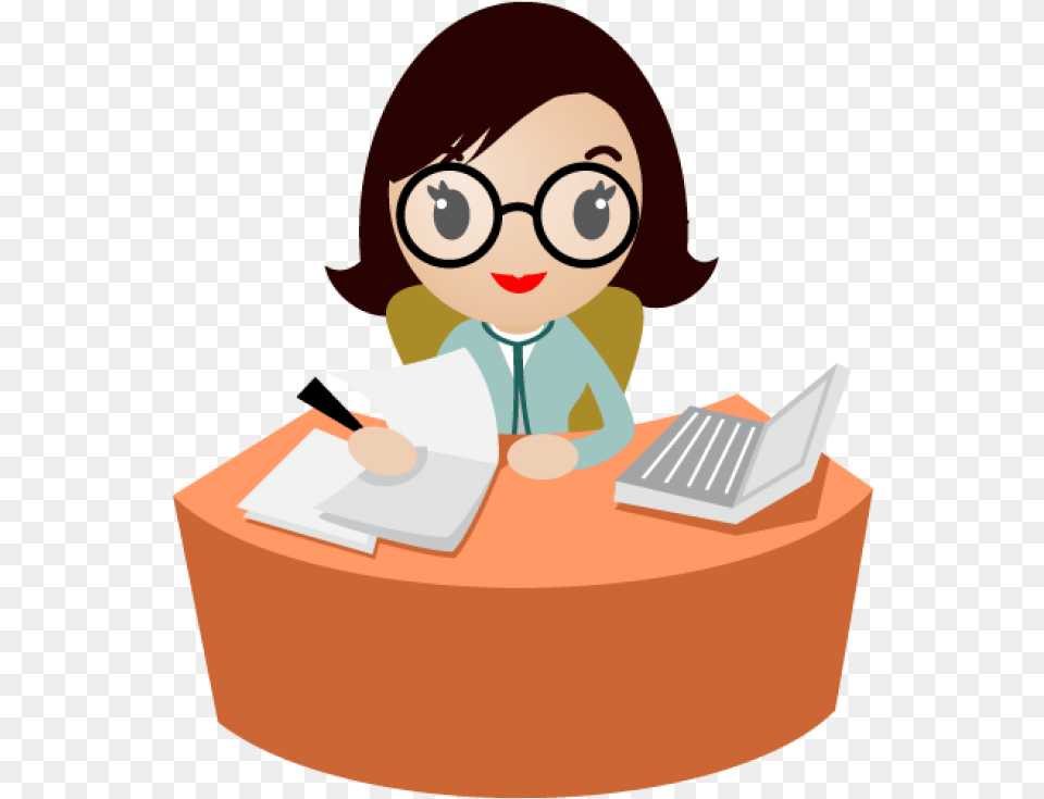 Funny Secretary Clipart People Icon, Table, Person, Furniture, Reading Png