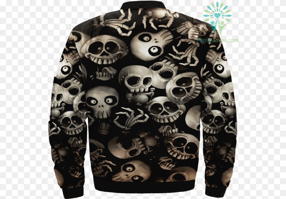 Funny Skeletons Skull Over Print Jacket Tag Familyloves Funny Skull, Clothing, Sweater, Knitwear, Hoodie Png Image