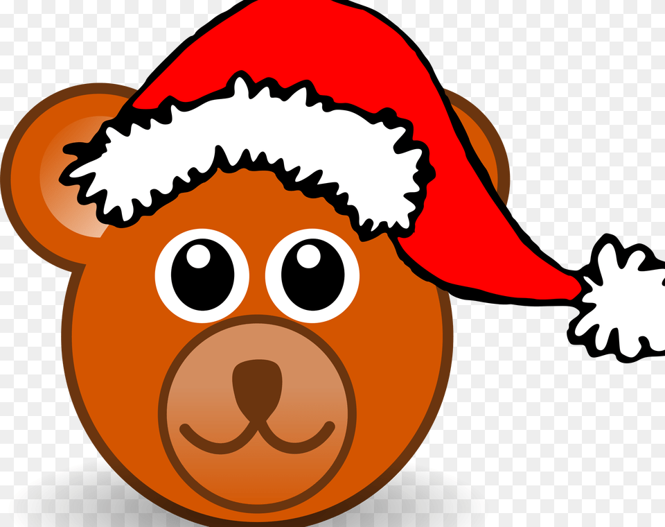 Funny Teddy Bear Face Brown With Santa Claus Hat By Bear Face Cartoon, Baby, Person Png