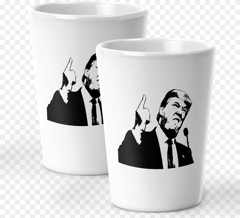 Funny Trump Portrait Pair Of Shot Glasses Custom Oz Trump Finger Trump Finger Large Mug, Adult, Person, Man, Male Png Image
