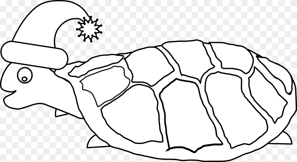 Funny Turtle With Santa Hat Black White Line Art Christmas Christmas Transparent Color Sheet, Animal, Reptile, Sea Life, Tortoise Free Png Download