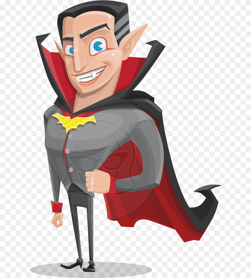 Funny Vampire Man Vector Cartoon Character Cartoon, Cape, Clothing, Person, Book Png Image