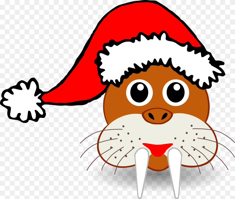 Funny Walrus Face With Santa Claus Hat Clip Arts Christmas Animal Clipart, Cutlery, Fork, Baby, Person Png Image