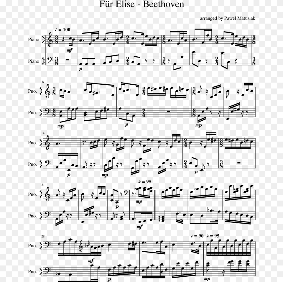Fur Elise Musescore Piano Sheets, Gray Free Png Download
