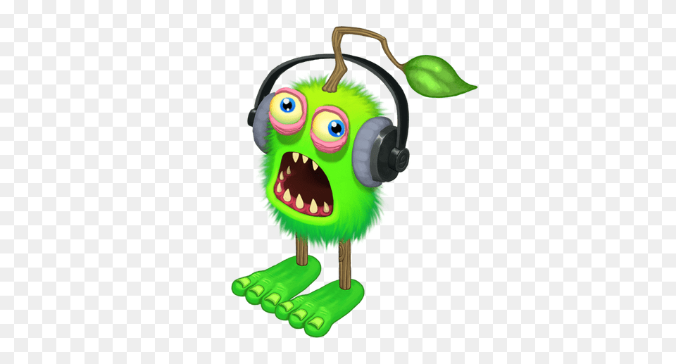 Furcorn With Headphones, Green, Toy Png Image