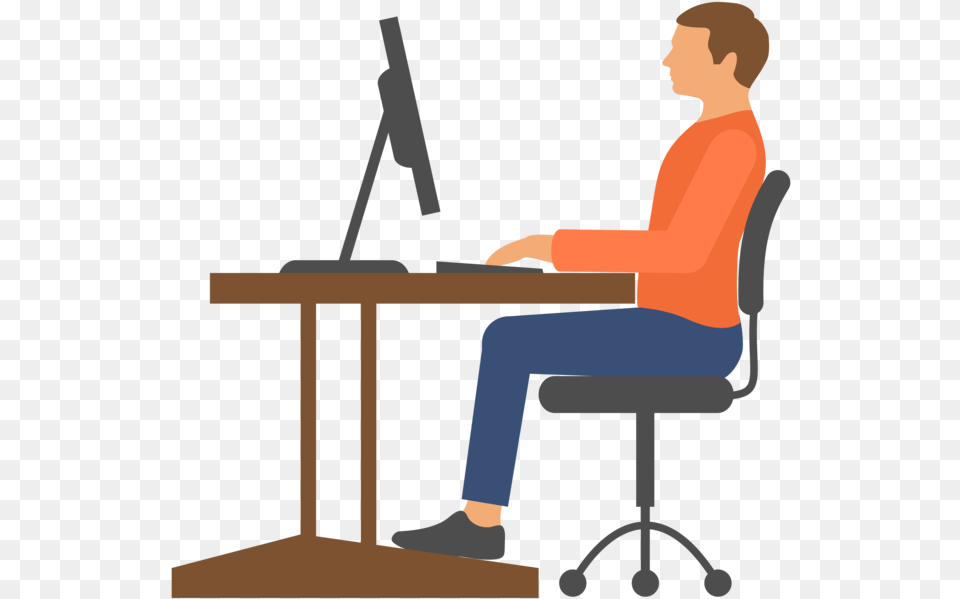 Furniture Clipart Computer Table Computer Desk Clipart, Sitting, Person, Man, Male Png